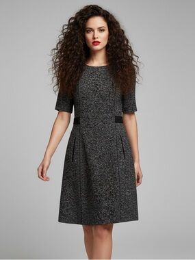 Olsen Textured Knit Short Sleeve Dress Exposed Back Zipper Size 8